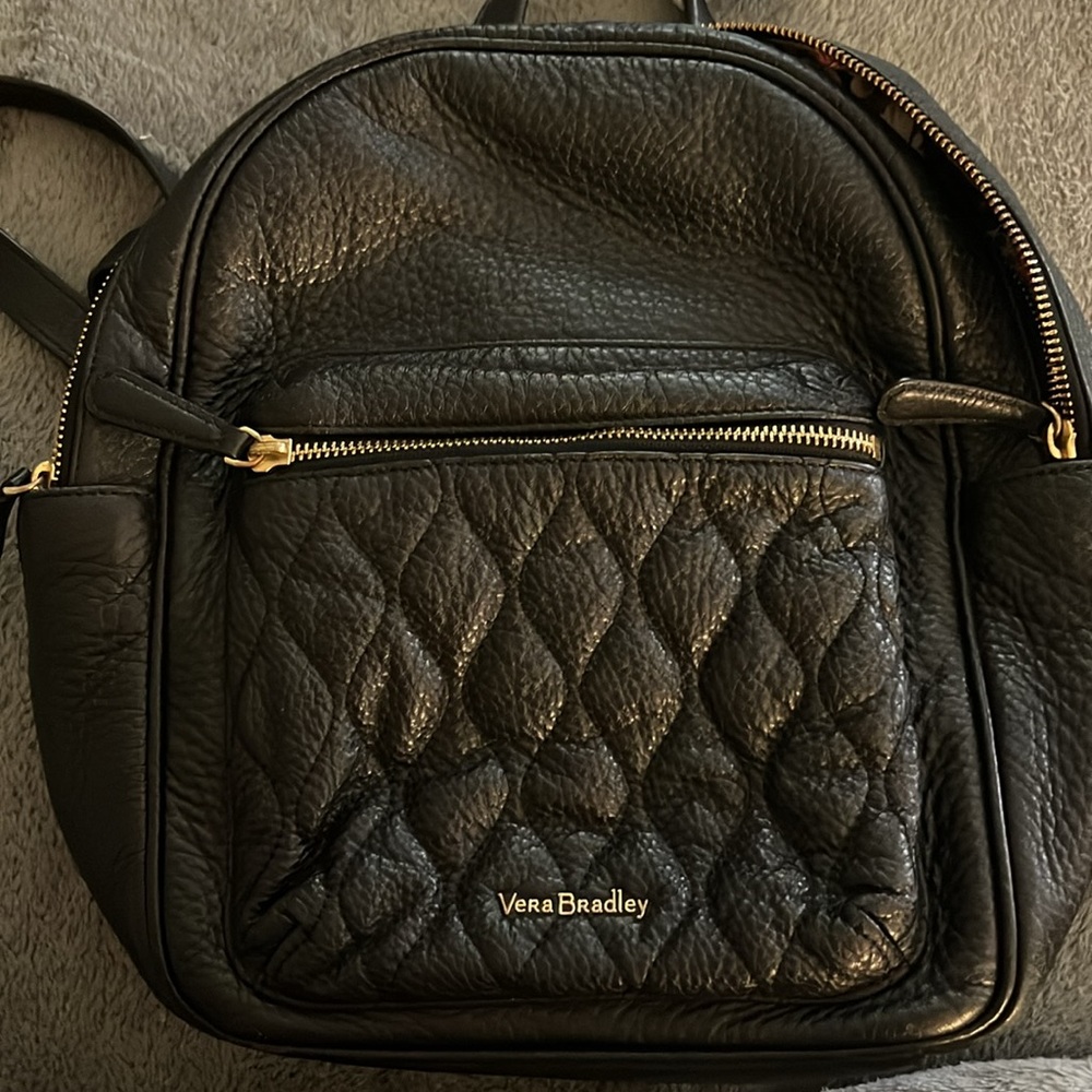 Vera Bradley Leather Mini Backpack, Purse, Black